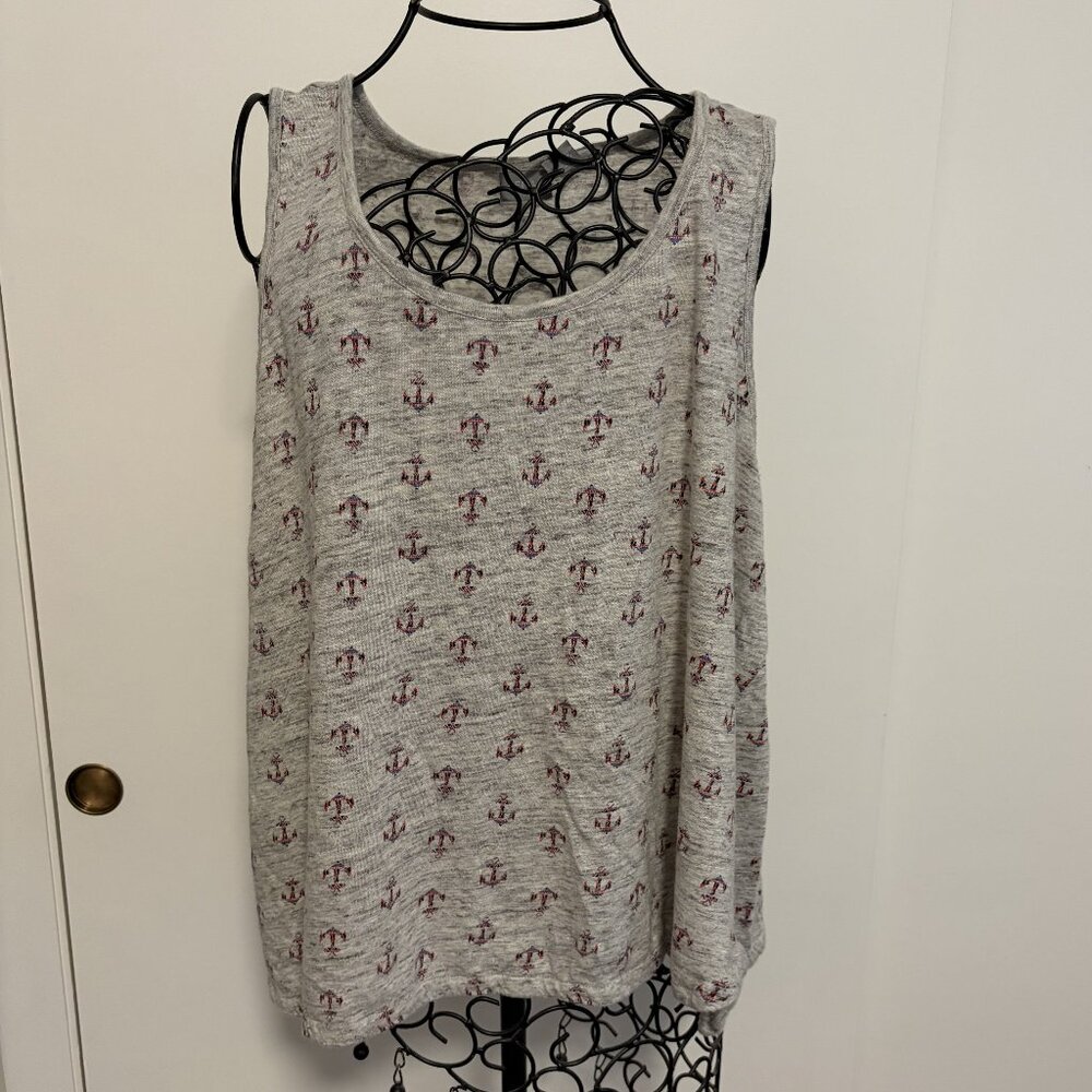 Kenar Women Heather Gray Linen Knit Tank Top Size 3X Anchors Sleeveless Nautical
